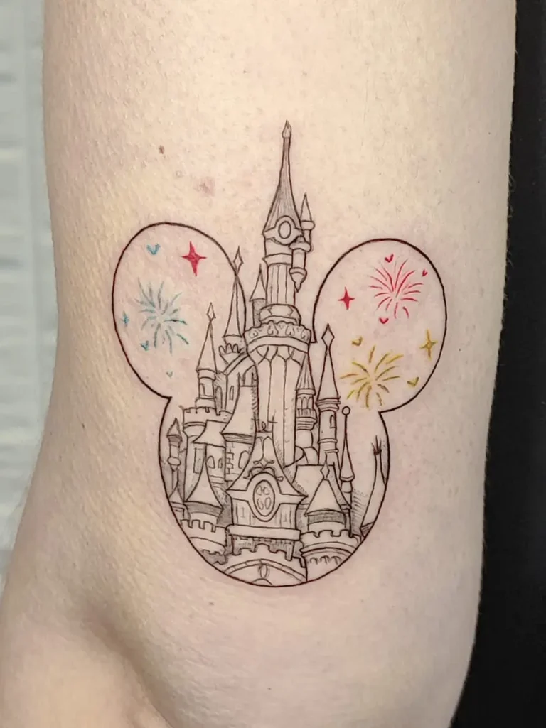 Tatuaje castillo Disney dentro de silueta de Mickey Mouse