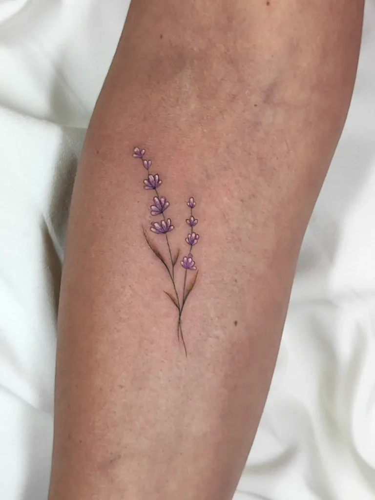 Tatuaje de rama de lavanda a color